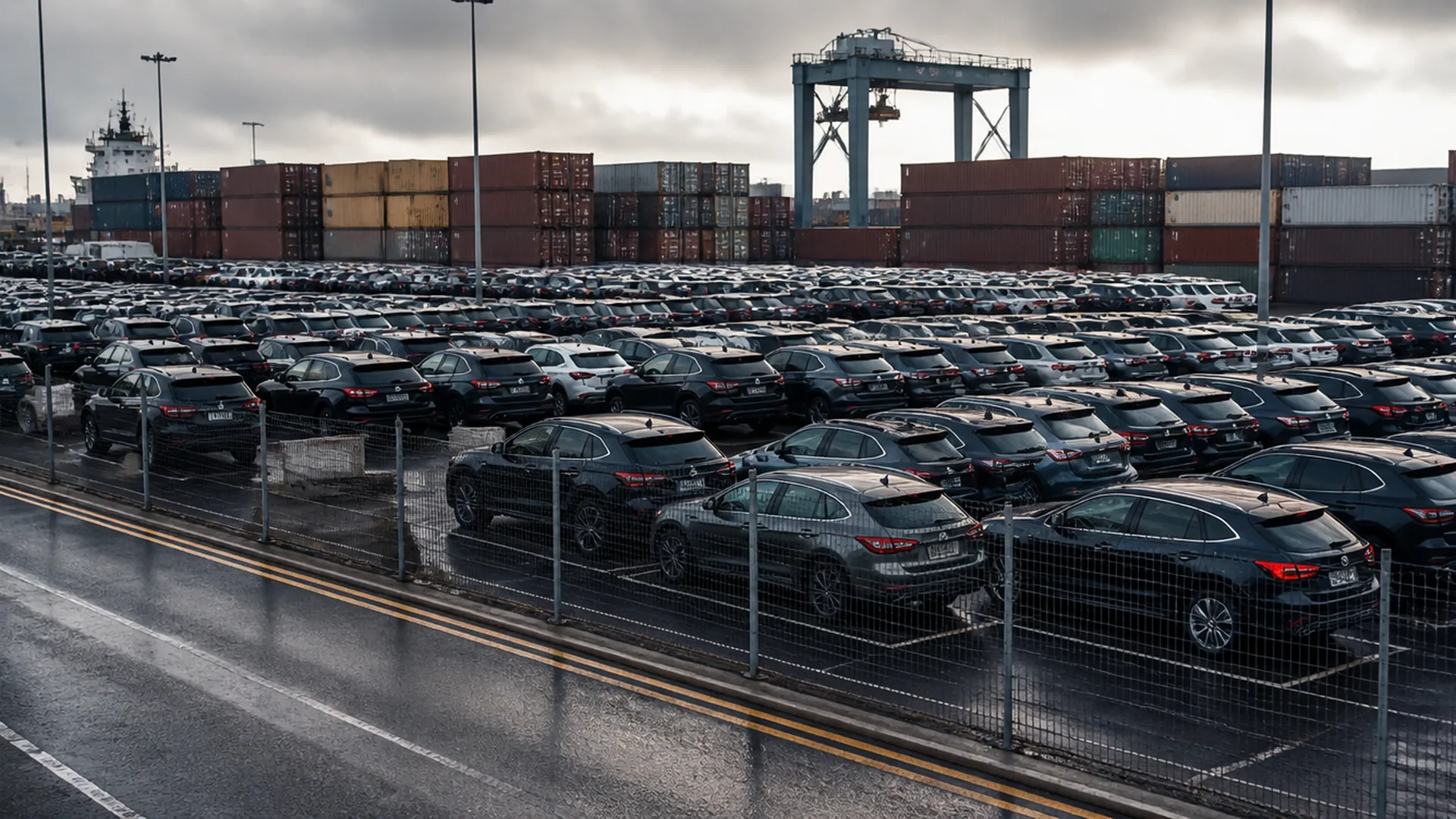 Fahrzeuge im Hafenterminal vor der Zollfreigabe